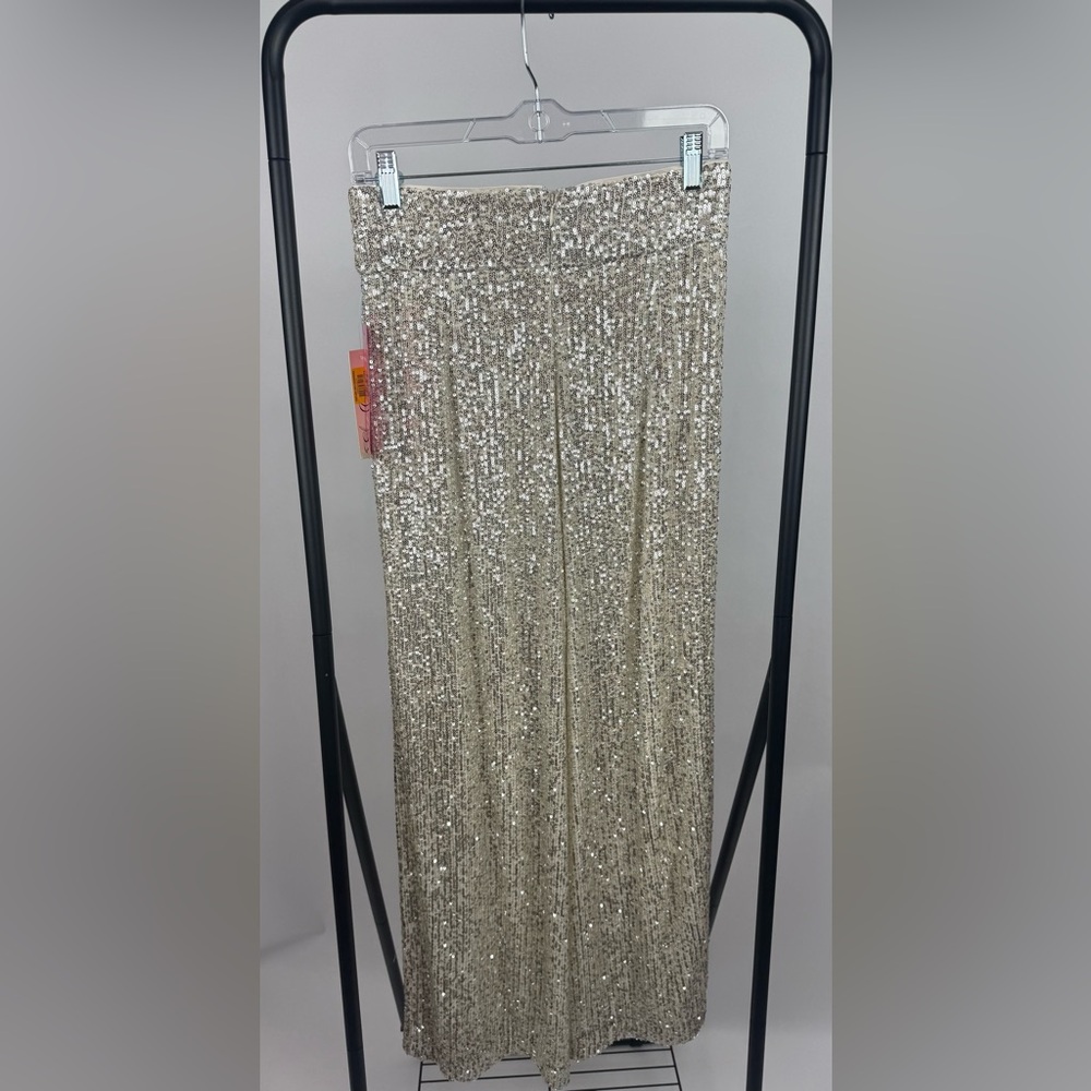 Eliza J Gold Sequin Wide Leg Pants Womens 6 NWT High Rise Glam Evening - Picture 3 of 6